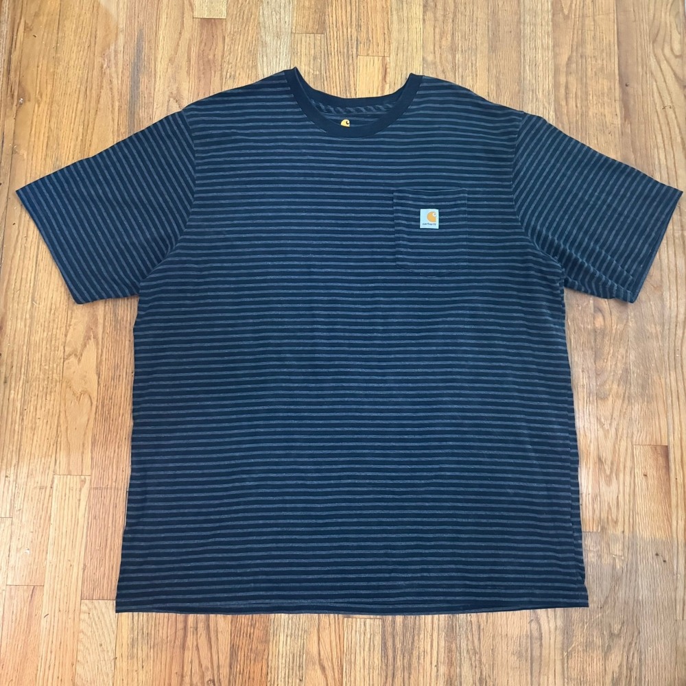 Carhartt Mens 3XL Black Gray Striped Short Sleeve Pocket TShirt Heavyweight Work